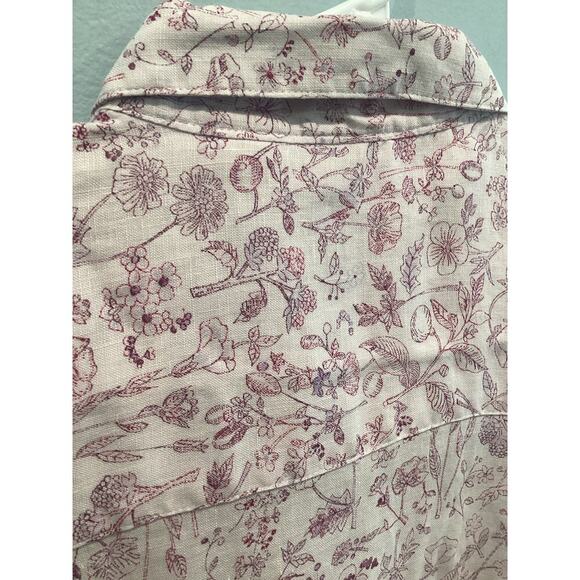 L.L.Bean Womens Linen Button Up Short Sleeve Shirt Medium Pink Floral Cottage - Picture 7 of 8